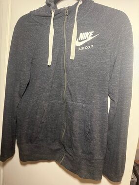 Nike Dark Gray Heathered Zip Hoodie with White Logo